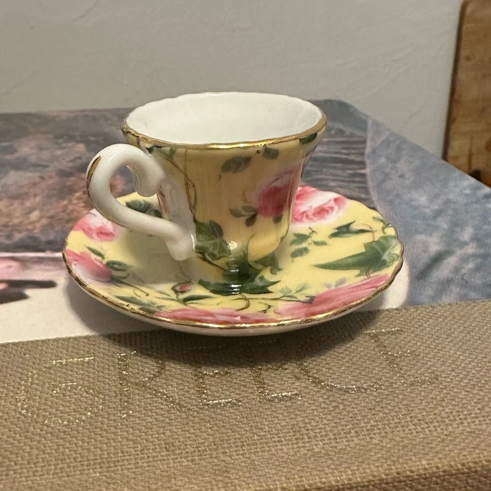 Adorable Miniature Floral Teacup and Saucer - Pink Roses